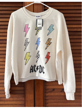 AC/DC Hello Gorgeous Cropped Light Weight Sweatshirt Size L NWT
